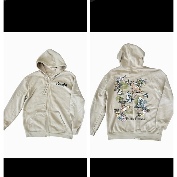 Disney Bambi Forest Friends Hoodie Size Medium Light Brown full zip pockets soft - Picture 1 of 10